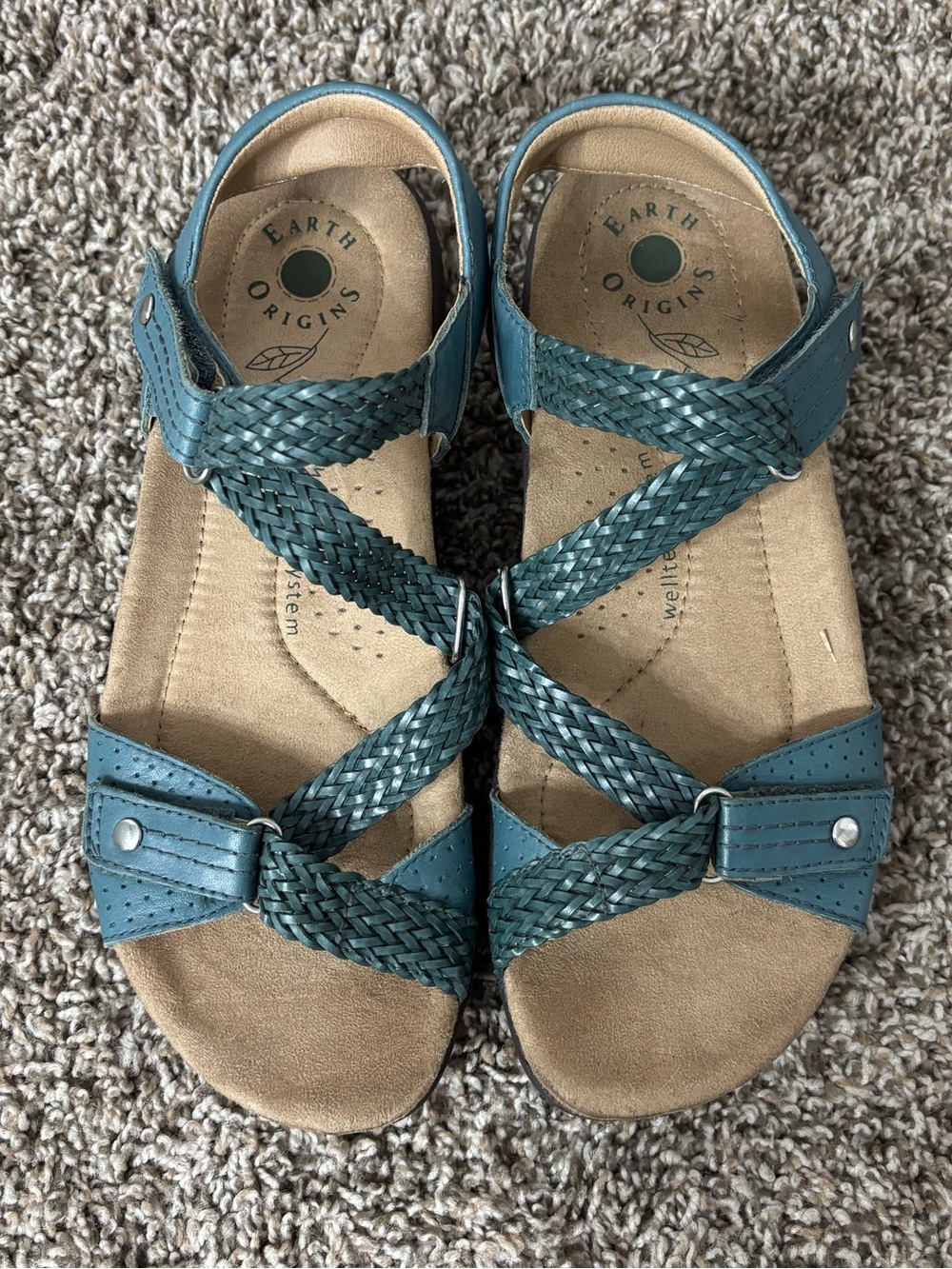 Earth Origins Stella Teal Leather Braided Strap Women Sandals Size 9 Comfy NWOT